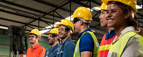 group of people at factory