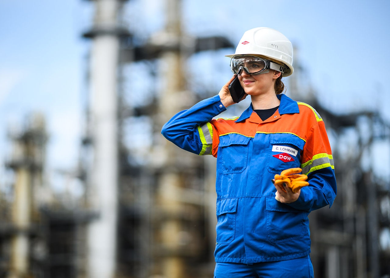 Person talking at factory